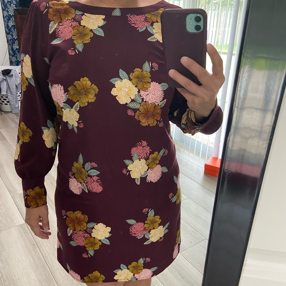 LOFT Burgundy Long Sleeve Dress Sz 12P